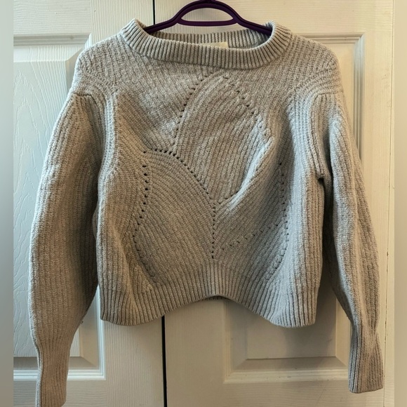 Wilfred Sweaters - ARITZIA WILFRED 100% merino wool cropped grey puff sleeve ribbed pullover (M)